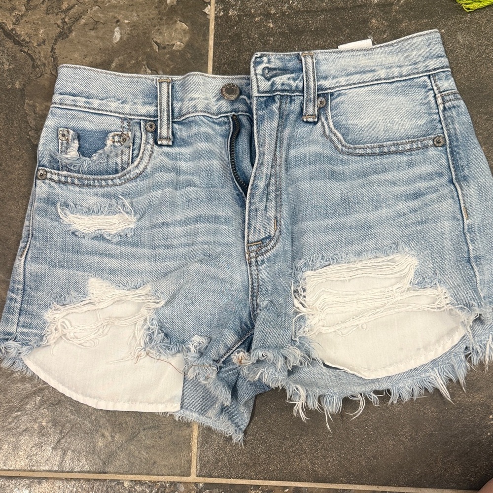 American Eagle Outfitters Light Blue Distressed Jean Shorts - Size 0